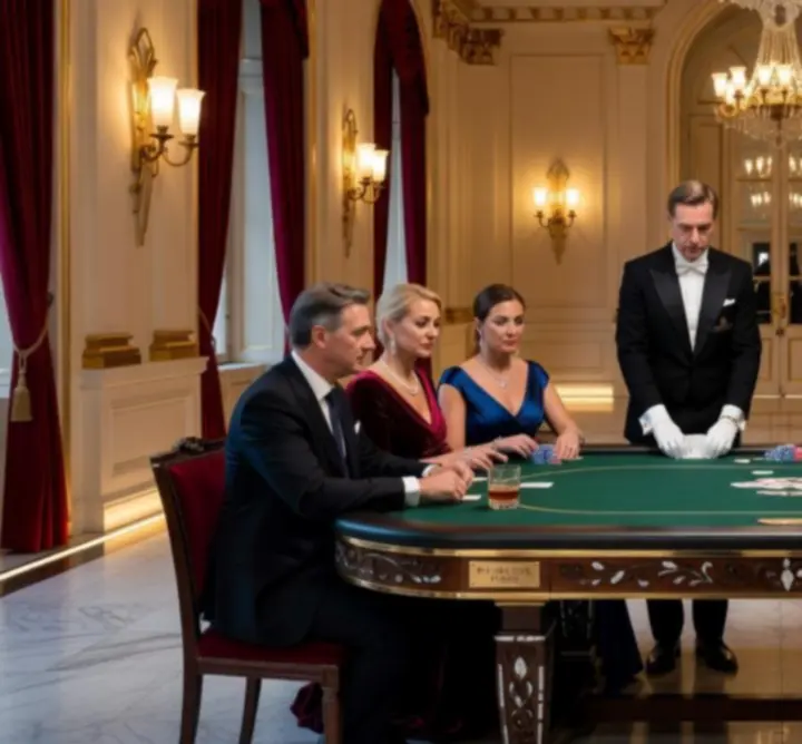 Mobilna strefa pokerowa PLAY JOURNEY HUB z eleganckim stołem i krupierem