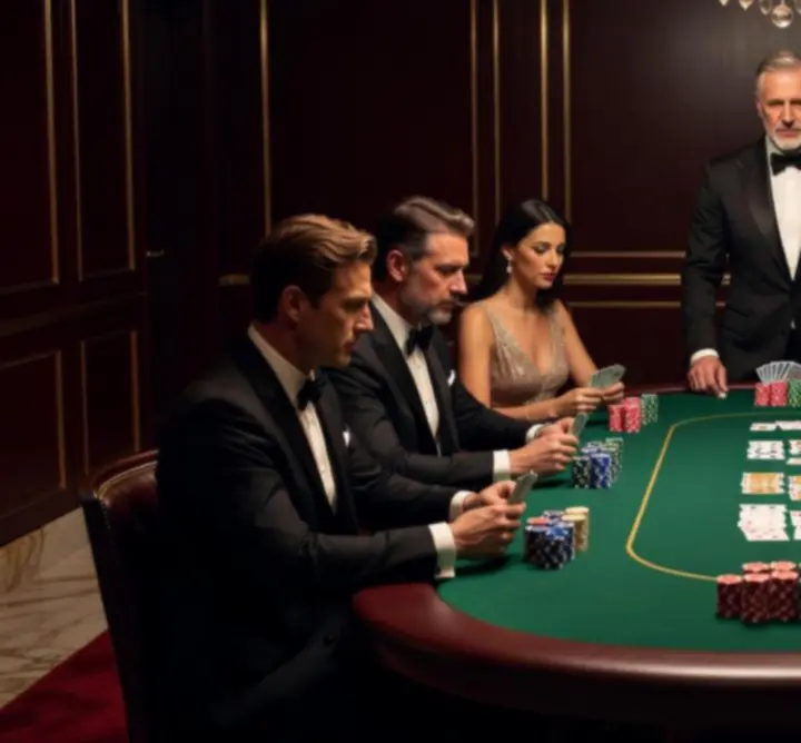 Stół pokerowy w klimacie nocnego eventu z graczami